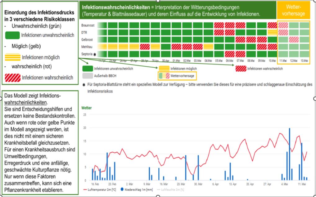 Infektionswahrscheinlichkeit von Getreidekrankheiten im Enzkreis Quelle ISIP